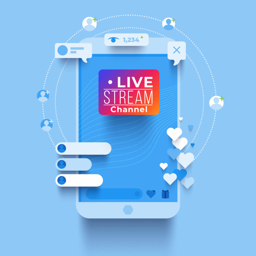 ilustração de celular com live na tela demonstrando como conteúdo para Instagram