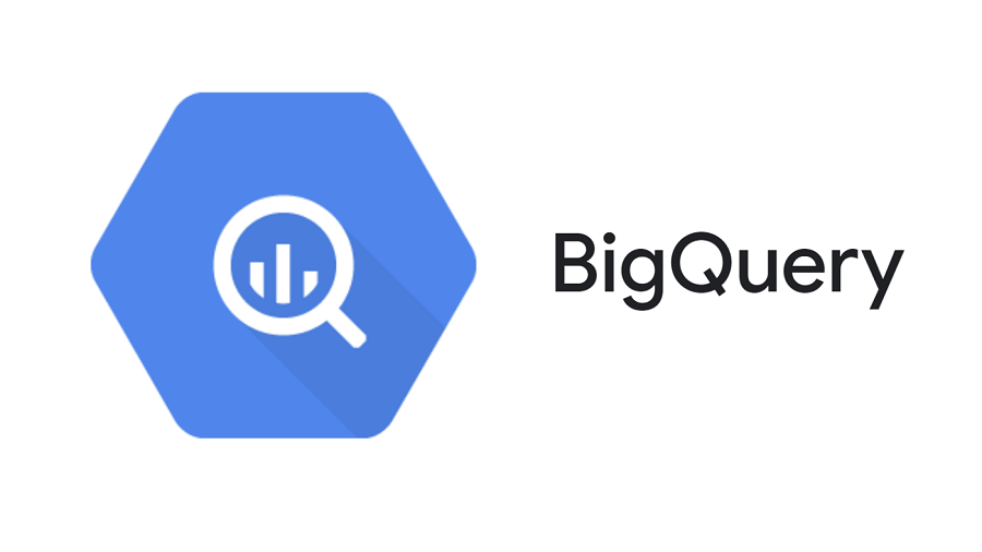 Logotipo de hexágono com uma lupa ao centro e texto escrito "big query"