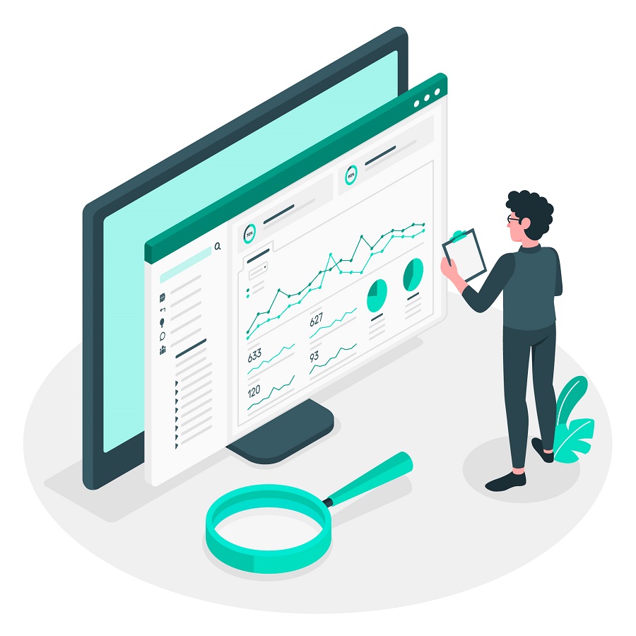 pessoa gerenciando dados por meio de planilhas e gráficos no computador
