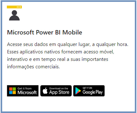 Captura de tela guiando como fazer o download do Power BI Mobile.