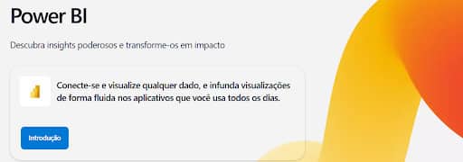 Captura de tela da página inicial do Power BI online com botão escrito “Introdução”