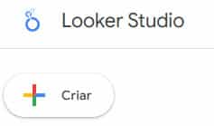 Captura de tela com o símbolo da ferramenta de BI gratuita Looker Studio, para análise e visualização de dados, acima de um botão escrito “Criar”.