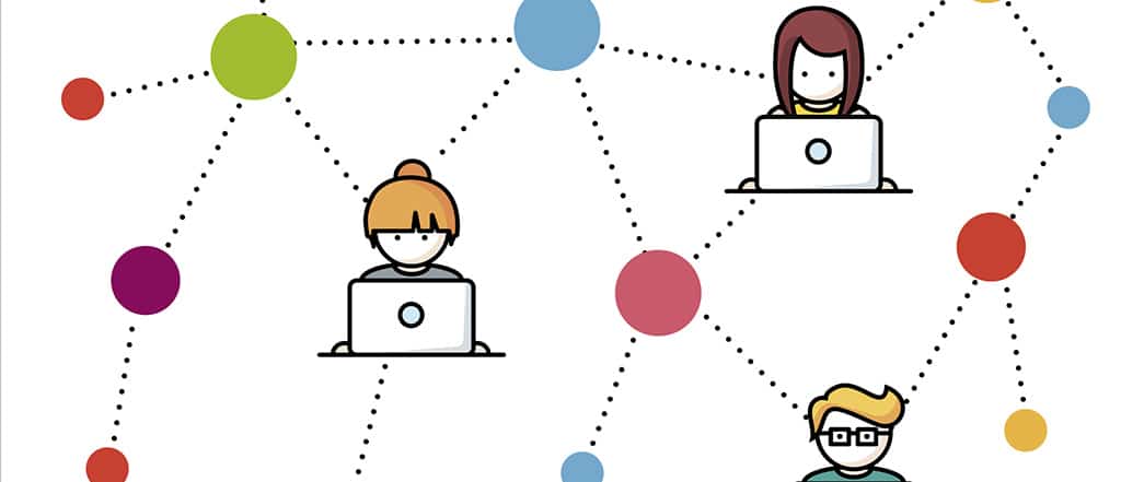 Ilustração de dispositivos conectados em rede, representando como as redes de computadores funcionam na troca de informações e comunicação digital.