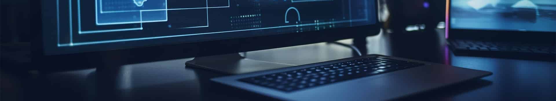 Tela de computador exibindo uma interface digital com gráficos de nuvem, representando o conceito de virtualização e computação em nuvem.