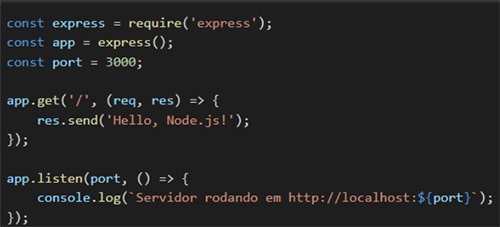 Código de programação representando o trabalho do desenvolvedor back end node js.