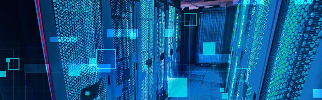 Servidores de data center representando as vantagens da virtualização com Xen, destacando a infraestrutura moderna para armazenamento em nuvem.