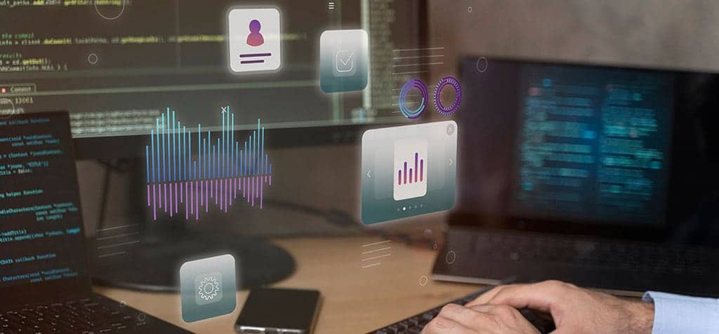 Desenvolvedor criando soluções digitais para transformar planilha Excel em aplicativo Android, com interface interativa e elementos de automação.